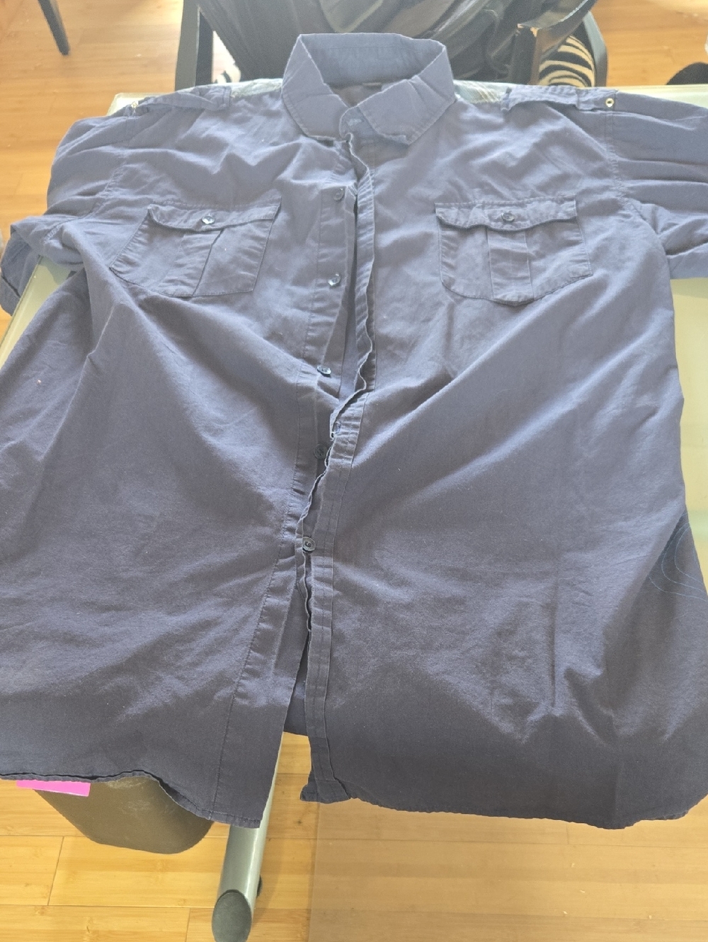 Men's Casual Button-Down Shirt - Navy Blue